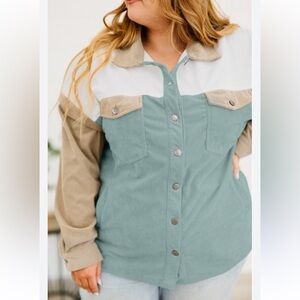 Women Jacket pastel turquoise and dark beige size XL